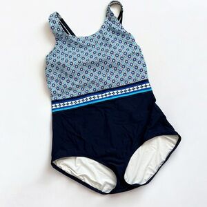 Lands' End One Piece Swimsuit - Blue and White Pattern
